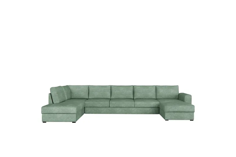 Taberk Bäddsoffa med Divan och Schäslong 5-sits i Bouclé - Grön (Art.nr 3079818) — Grön