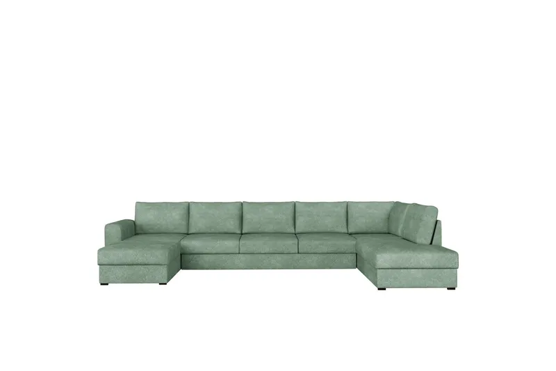 Taberk Bäddsoffa med Divan och Schäslong 5-sits i Bouclé - Grön (Art.nr 3079726) — Grön