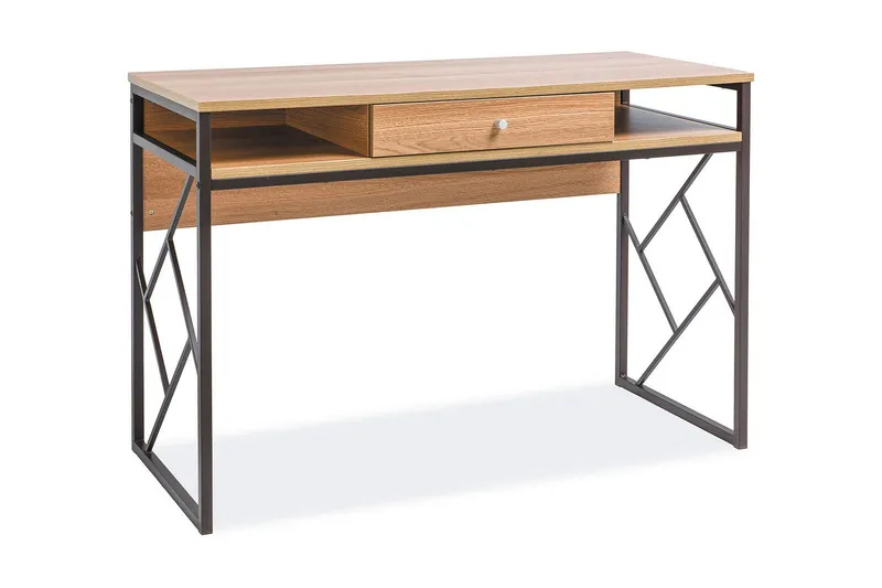 Tablonal Skrivbord 110 cm med Förvaring Låda + Hyllor - Natur/Svart — Natur/Svart
