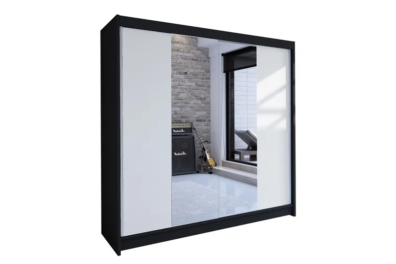 Talin Garderob 180x58x215 cm LED-belysning - Svart/Vit — Svart/Vit