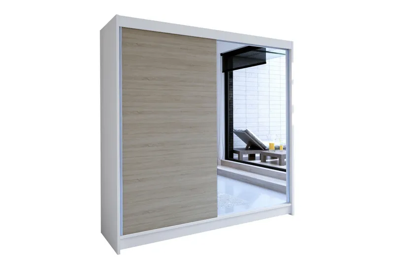 Talin Garderob 180x58x215 cm LED-belysning - Vit/Beige — Vit/Beige