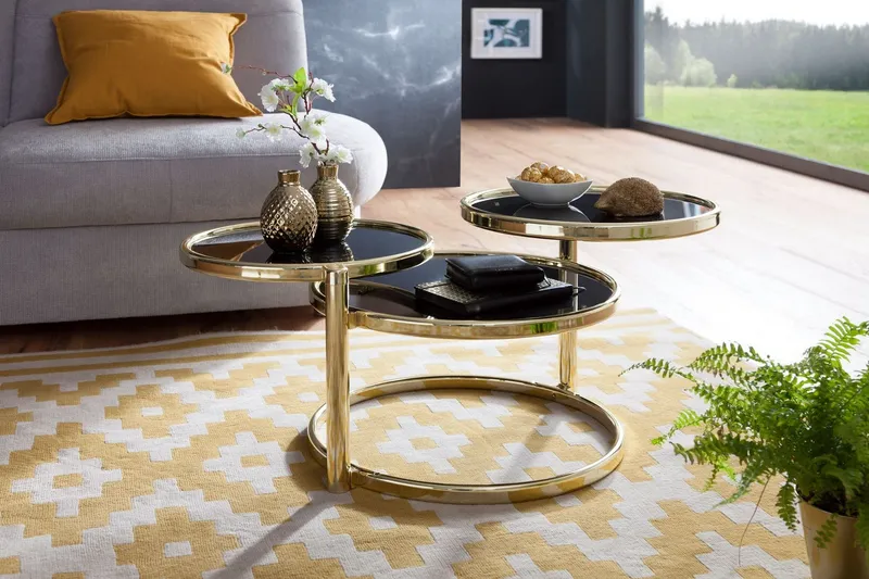 Tarwater Soffbord 58 cm med Förvaring Hyllor Runt - Glas/Svart/Guld — Wohnling