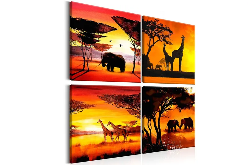Tavla African Animals 4 Parts 60x60 - Artgeist sp. z o. o. — Artgeist sp. z o. o.