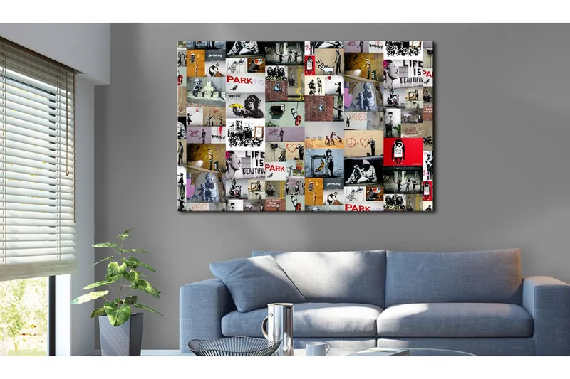 Tavla Art of Collage: Banksy 120x80 - Artgeist sp. z o. o. — Artgeist sp. z o. o.