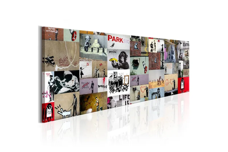 Tavla Art of Collage: Banksy II 120x40 - Artgeist sp. z o. o. — Artgeist sp. z o. o.