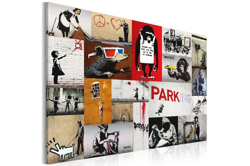 Tavla Banksy collage 120x80 - Artgeist sp. z o. o. — Artgeist sp. z o. o.