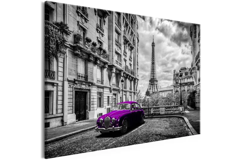 Tavla Car in Paris (1 Part) Violet Wide 120x80 - Artgeist sp. z o. o. — Artgeist sp. z o. o.