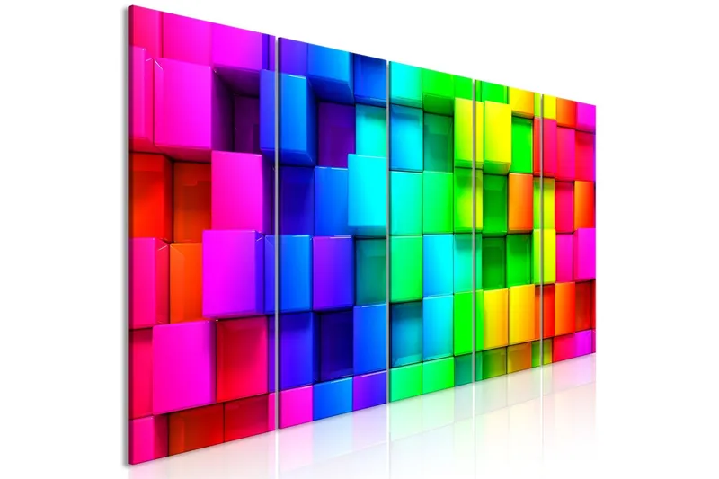 Tavla Colourful Cubes 5 Parts Narrow 225x90 - Artgeist sp. z o. o. — Artgeist sp. z o. o.