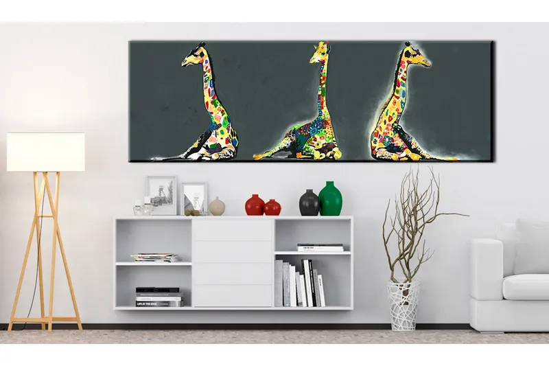 Tavla Colourful Giraffes 120x40 - Artgeist sp. z o. o. — Artgeist sp. z o. o.