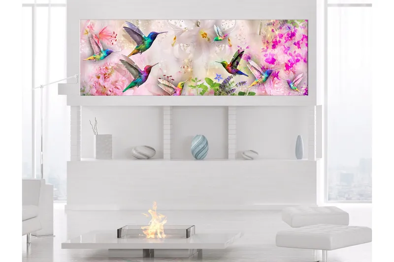 Tavla Colourful Hummingbirds (1 Part) Narrow 150x50 - Artgeist sp. z o. o. — Artgeist sp. z o. o.