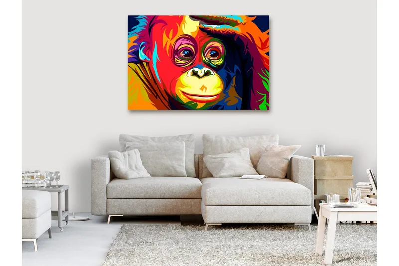 Tavla Colourful Orangutan (1 Part) Wide 90x60 - Artgeist sp. z o. o. — Artgeist sp. z o. o.