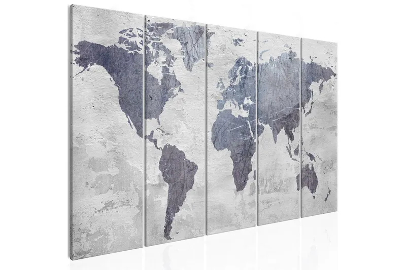 Tavla Concrete World Map 5 Parts Narrow 225x90 - Artgeist sp. z o. o. — Artgeist sp. z o. o.