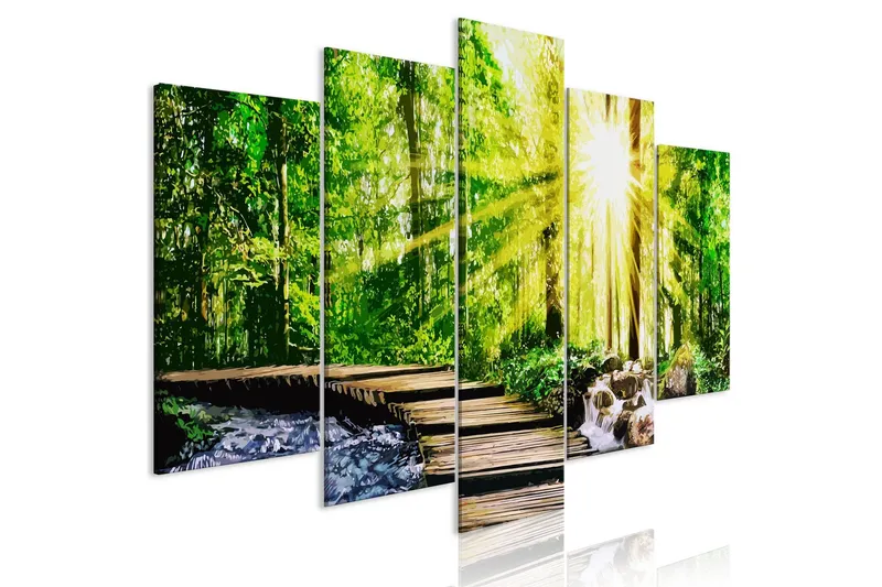 Tavla Forest Footbridge 5 Parts Wide 100x50 - Artgeist sp. z o. o. — Artgeist sp. z o. o.
