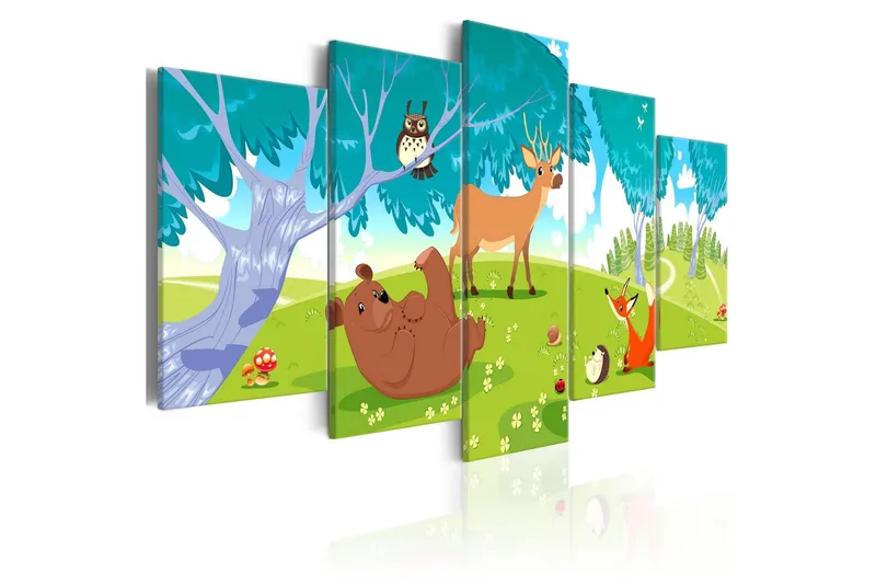 Tavla Friendly Animals 5 Parts 100x50 - Artgeist sp. z o. o. — Artgeist sp. z o. o.