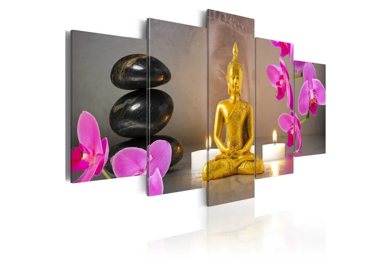Tavla Golden Buddha And Orchids 100x50 - Artgeist sp. z o. o. — Artgeist sp. z o. o.
