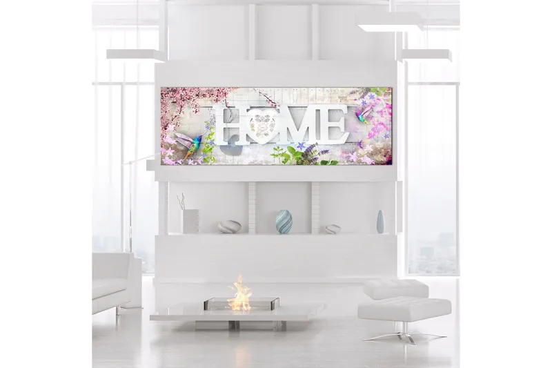 Tavla Home and Hummingbirds (1 Part) Pink Narrow 135x45 - Artgeist sp. z o. o. — Artgeist sp. z o. o.