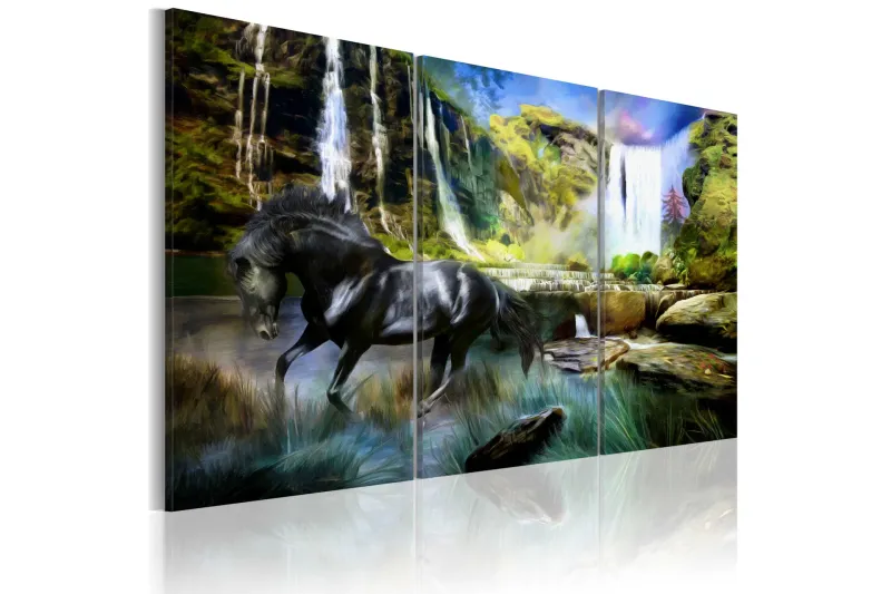 Tavla Horse On The Sky-Blue Waterfall Background 120x80 - Artgeist sp. z o. o. — Artgeist sp. z o. o.