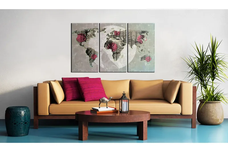 Tavla Karta över Världen: Fullmåne Triptych 90x60 - Artgeist sp. z o. o. — Artgeist sp. z o. o.