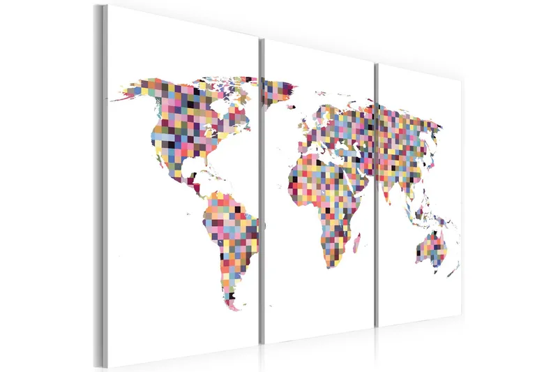 Tavla Karta Över Världen Pixels Triptych 60x40 - Artgeist sp. z o. o. — Artgeist sp. z o. o.