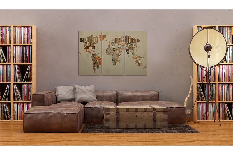 Tavla Karta över världen (tyska) Triptych 90x60 - Artgeist sp. z o. o. — Artgeist sp. z o. o.