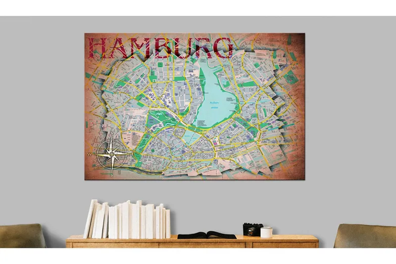 Tavla Map of Hamburg 90x60 - Artgeist sp. z o. o. — Artgeist sp. z o. o.