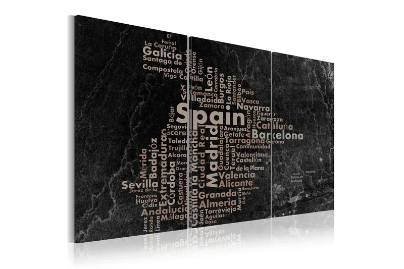Tavla Map Of Spain On The Blackboard Triptich 120x60 - Artgeist sp. z o. o. — Artgeist sp. z o. o.