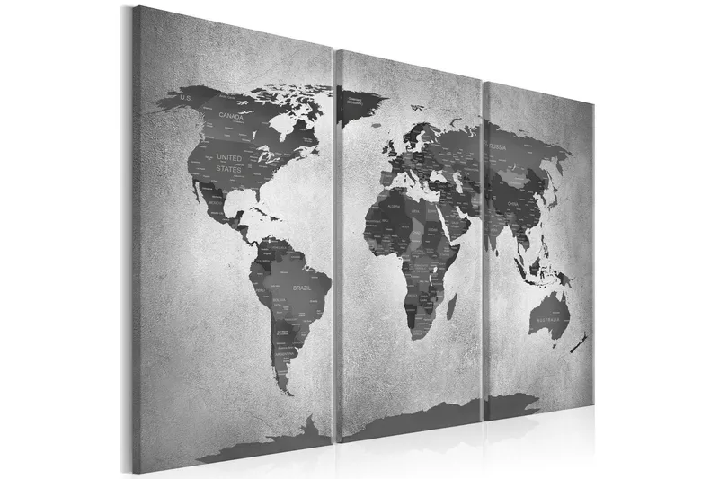 Tavla Map On Concrete 3 Parts 120x80 - Artgeist sp. z o. o. — Artgeist sp. z o. o.