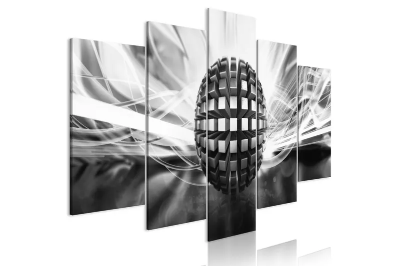 Tavla Metal Ball 5 Parts Wide Black And White 100x50 - Artgeist sp. z o. o. — Artgeist sp. z o. o.