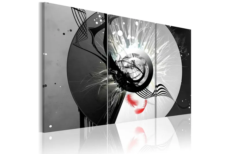 Tavla Metal circle & red feathers 90x60 - Artgeist sp. z o. o. — Artgeist sp. z o. o.