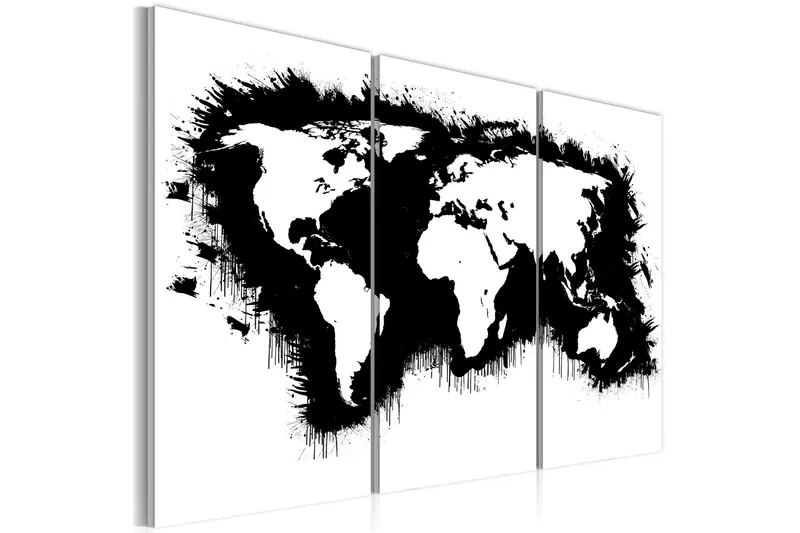 Tavla Monochromatic Världskarta Triptyken 120x80 - Artgeist sp. z o. o. — Artgeist sp. z o. o.