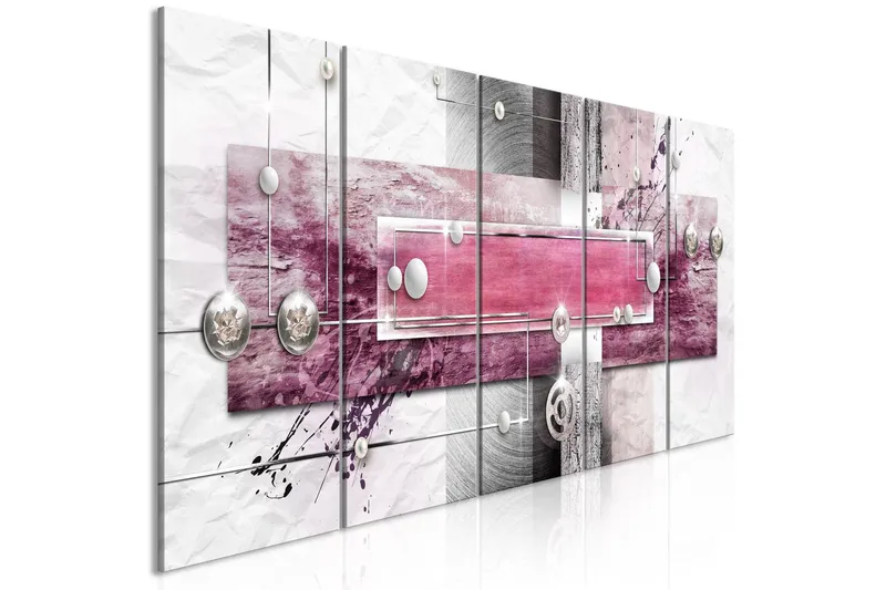 Tavla Mysterious Mechanism 5 Parts Narrow Pink 225x90 - Artgeist sp. z o. o. — Artgeist sp. z o. o.