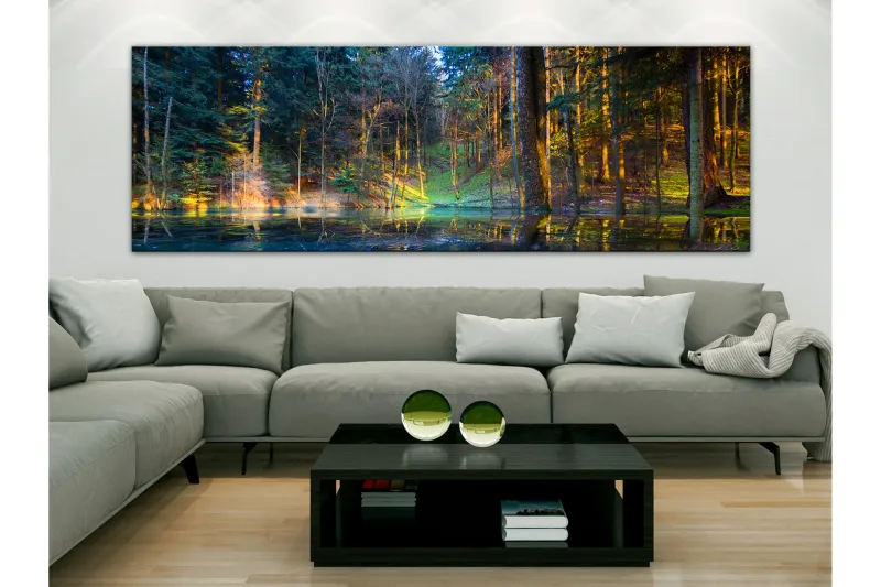 Tavla Pond in the Forest (1 Part) Narrow 150x50 - Artgeist sp. z o. o. — Artgeist sp. z o. o.