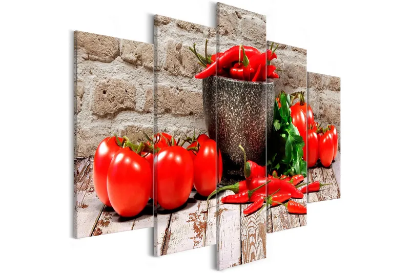 Tavla Red Vegetables 5 Parts Brick Wide 200x100 - Artgeist sp. z o. o. — Artgeist sp. z o. o.