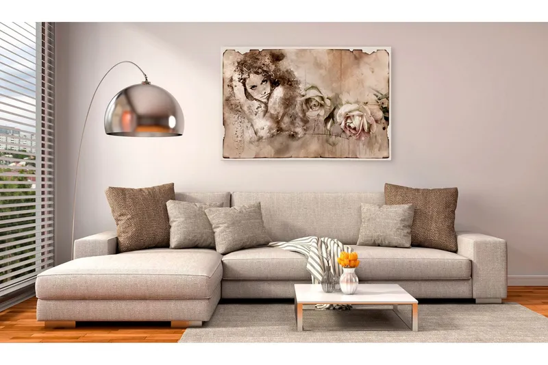 Tavla Retro Style: Woman and Roses 120x80 - Artgeist sp. z o. o. — Artgeist sp. z o. o.
