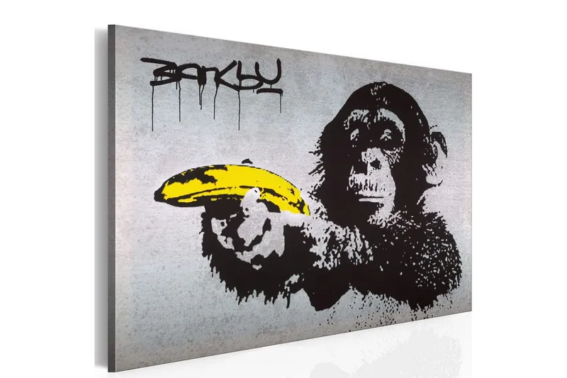 Tavla Stoppa eller apan skjuter! (Banksy) 120x80 - Artgeist sp. z o. o. — Artgeist sp. z o. o.