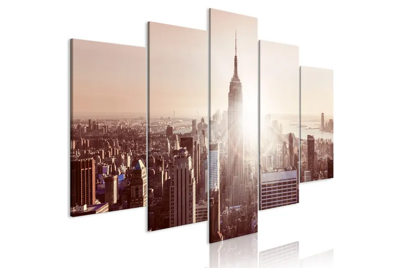 Tavla Sun Over Manhattan 5 Parts Wide Brown 200x100 - Artgeist sp. z o. o. — Artgeist sp. z o. o.