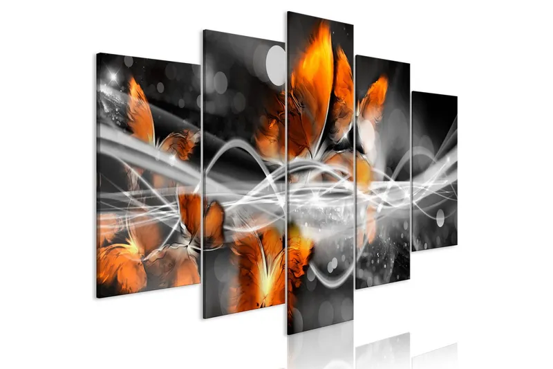Tavla Swarm Of Butterflies 5 Parts Wide Grey 200x100 - Artgeist sp. z o. o. — Artgeist sp. z o. o.