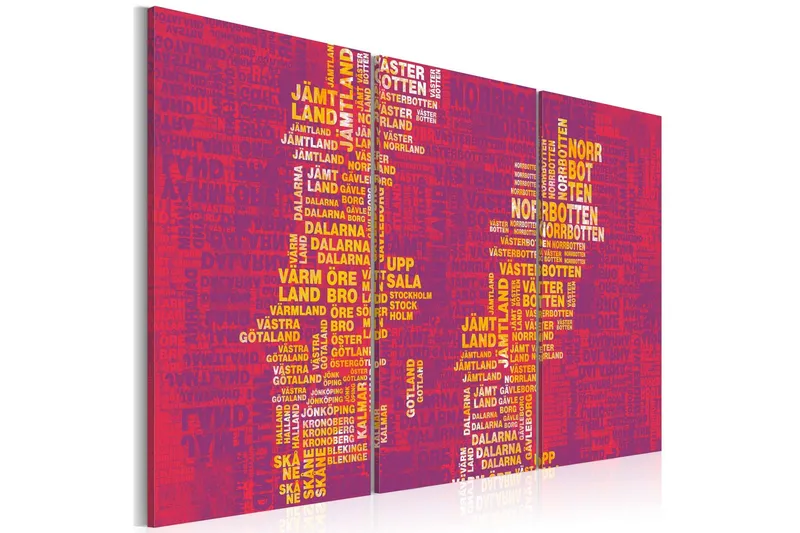Tavla Text Karta Över Sverige Rosa Bakgrund Triptych 60x40 - Artgeist sp. z o. o. — Artgeist sp. z o. o.