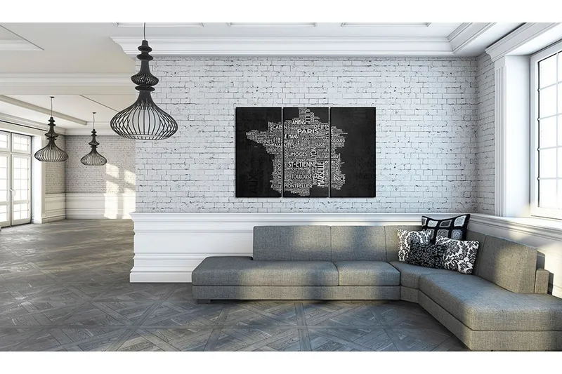 Tavla Text map of France triptych 90x60 - Artgeist sp. z o. o. — Artgeist sp. z o. o.