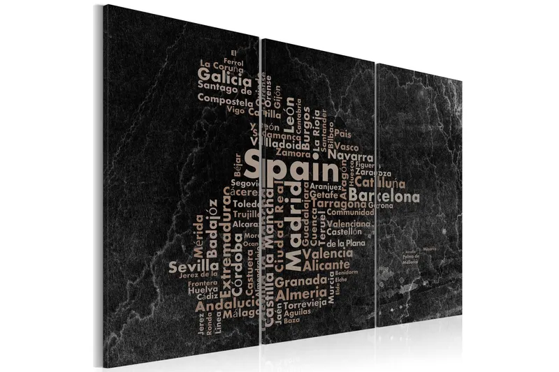 Tavla Text Map Of Spain On The Blackboard Triptych 60x40 - Artgeist sp. z o. o. — Artgeist sp. z o. o.