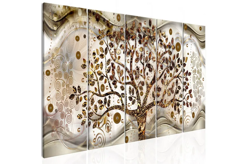 Tavla Tree And Waves 5 Parts Brown 200x80 - Artgeist sp. z o. o. — Artgeist sp. z o. o.