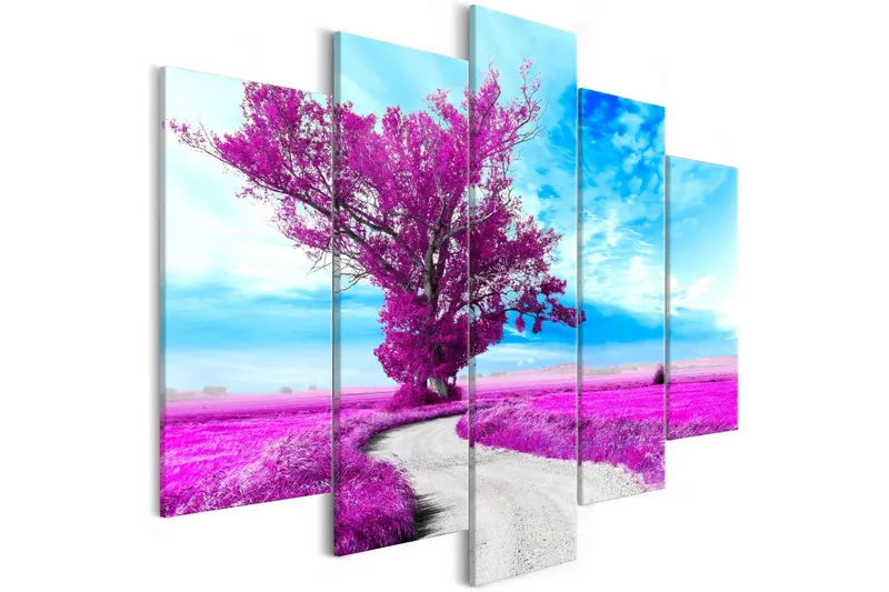 Tavla Tree Near The Road 5 Parts Violet 100x50 - Artgeist sp. z o. o. — Artgeist sp. z o. o.