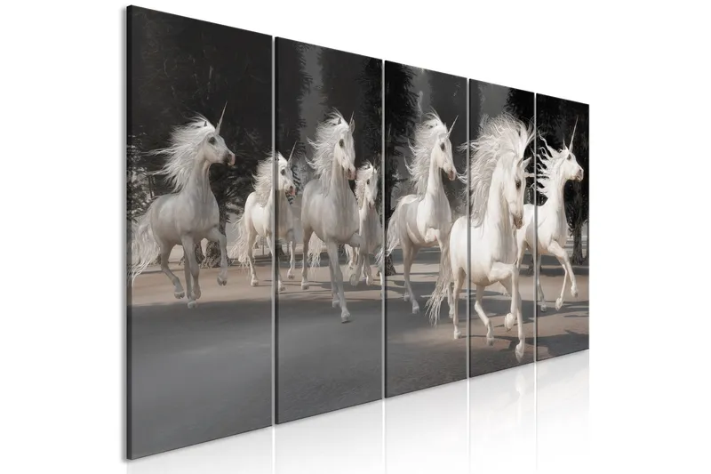 Tavla Unicorns Run 5 Parts Narrow 225x90 - Artgeist sp. z o. o. — Artgeist sp. z o. o.