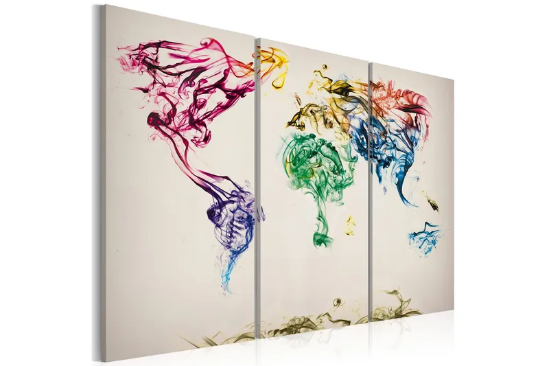 Tavla Världskartan Färgad Rök Spår Triptych 60x40 - Artgeist sp. z o. o. — Artgeist sp. z o. o.