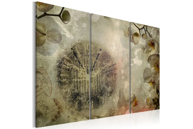 Tavla Vintage Clock And Orchid Triptych 120x80 - Artgeist sp. z o. o. — Artgeist sp. z o. o.