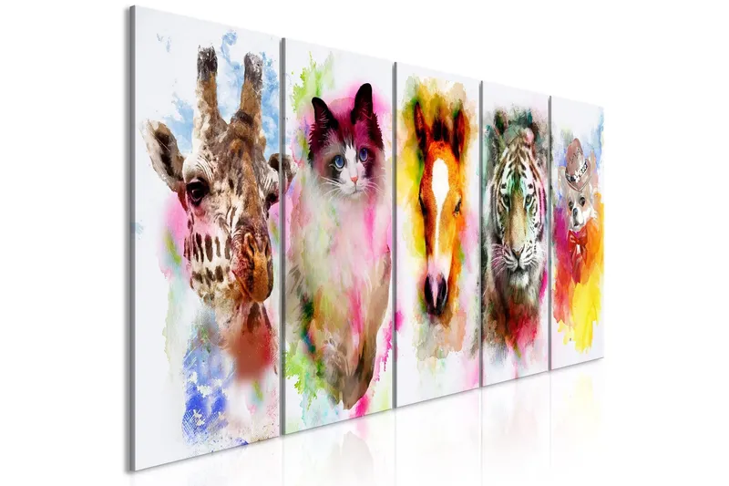 Tavla Watercolour Animals 5 Parts Narrow 225x90 - Artgeist sp. z o. o. — Artgeist sp. z o. o.