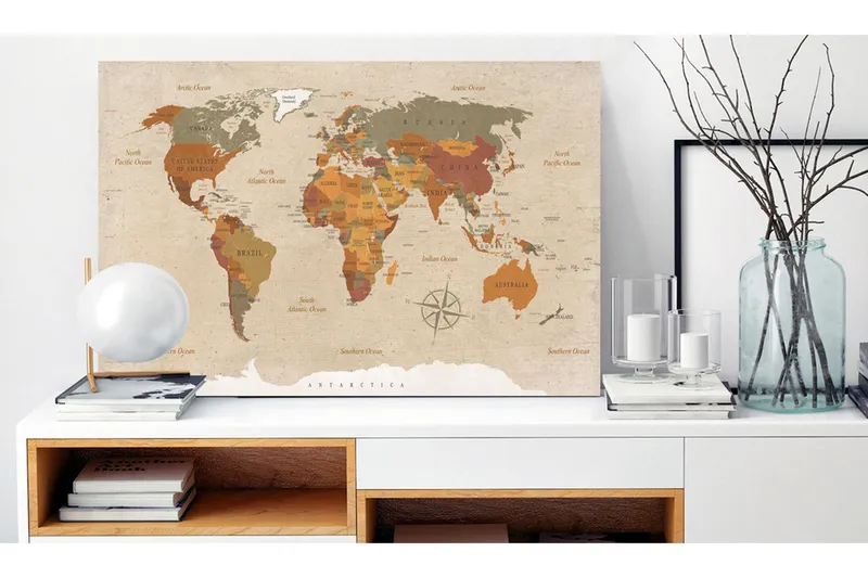 Tavla World Map: Beige Chic 60x40 - Artgeist sp. z o. o. — Artgeist sp. z o. o.