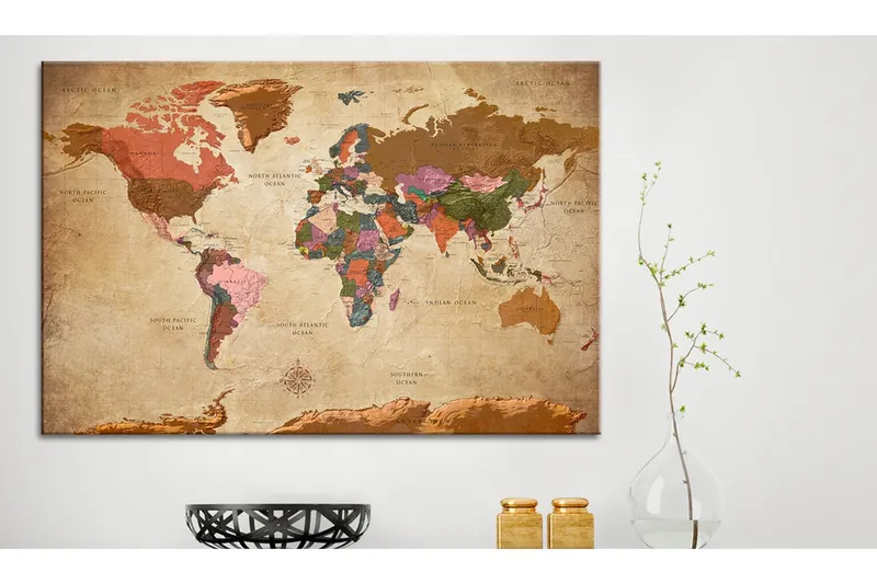 Tavla World Map: Brown Elegance 90x60 - Artgeist sp. z o. o. — Artgeist sp. z o. o.