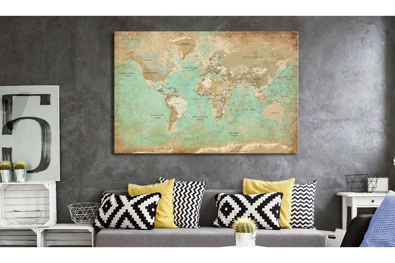 Tavla World Map: Celadon Journey 120x80 - Artgeist sp. z o. o. — Artgeist sp. z o. o.