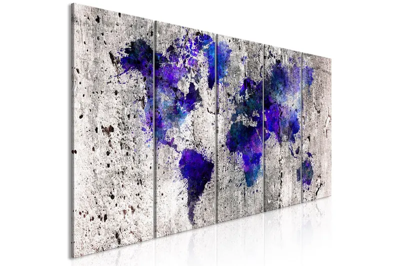 Tavla World Map Ink Blots 5 Parts Narrow 225x90 - Artgeist sp. z o. o. — Artgeist sp. z o. o.